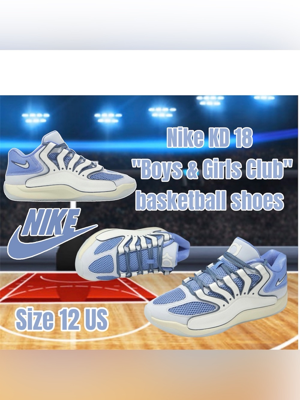 Nike KD 18 Boys & Girls Club Basketball Shoes - Light Blue & White, Size 12 US
